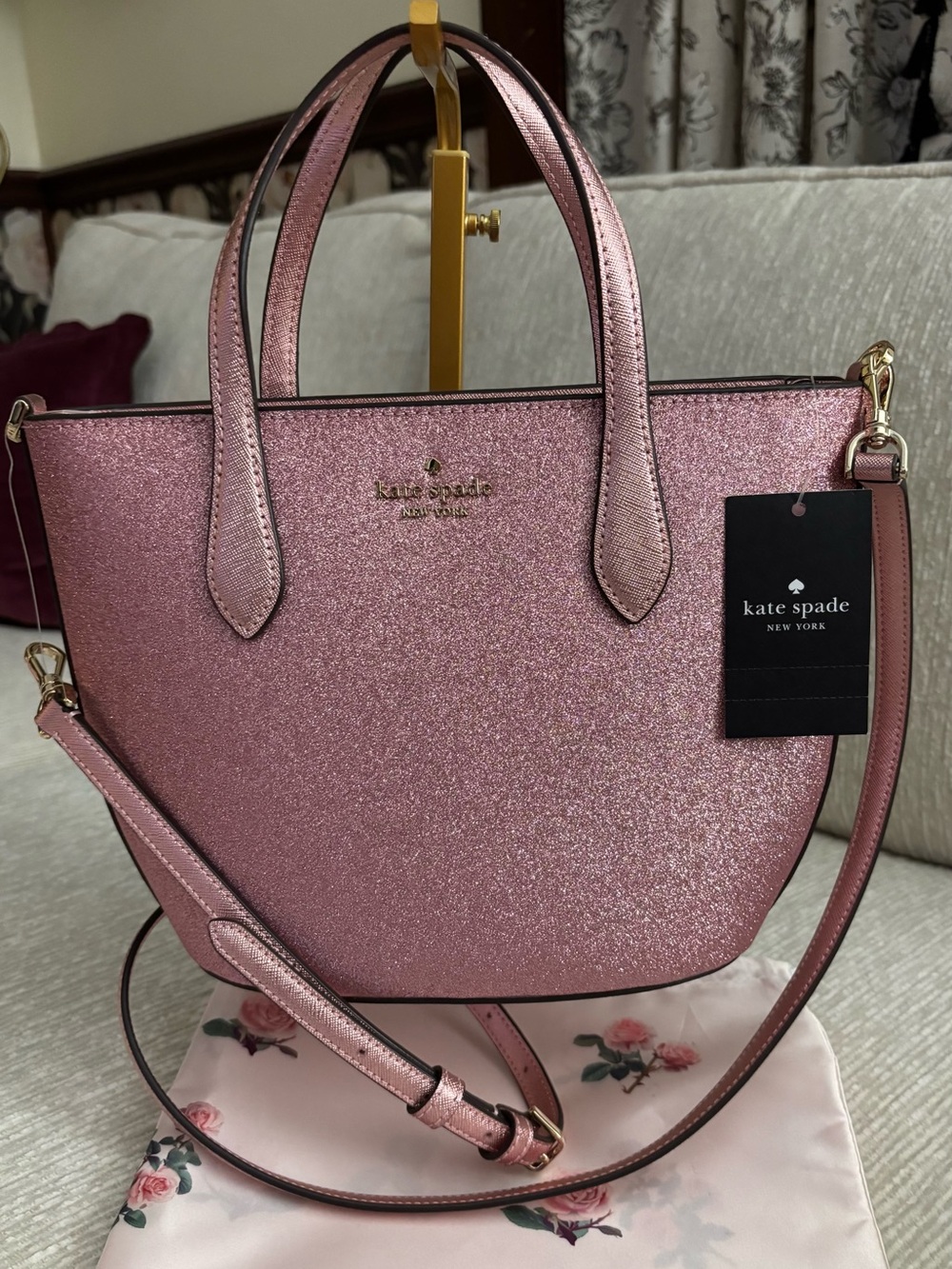 Kate Spade Glitter Glimmer Small Zip Satchel Crossbody Bag Mitten Pink NWT